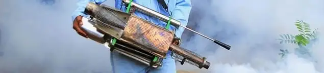 Fumigation technician using a fogger for deep pest treatment in Des Moines, IA